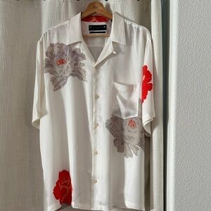 All Saints Ivory Short-Sleeve Floral Button-Down Shirt NWT